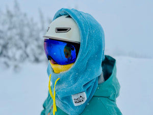 baby blue snowboard helmet Light Blue with Yellow Mouth & Yellow Strings