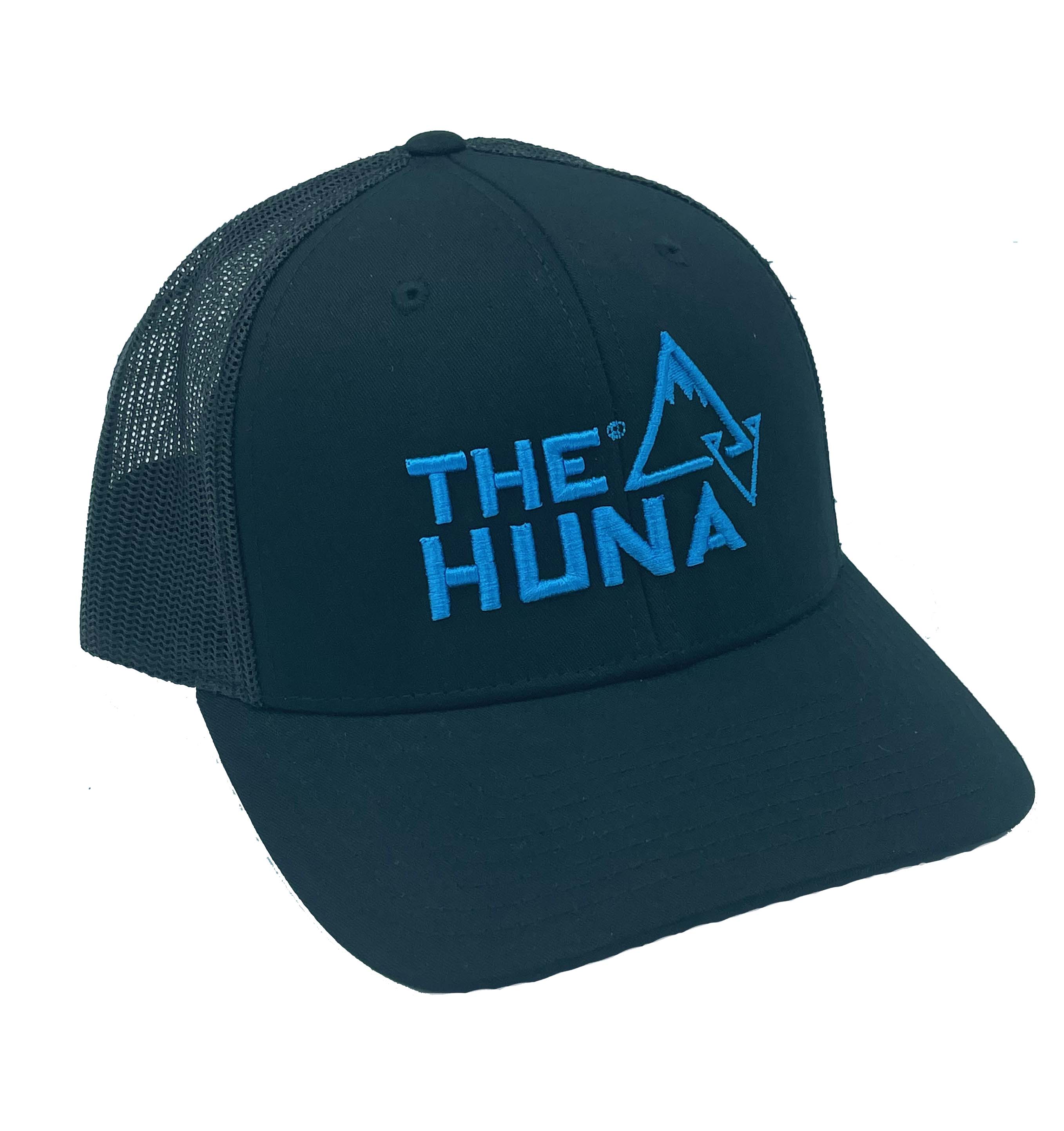 Black w/ Blue Logo - Pre Curved Trucker Hat