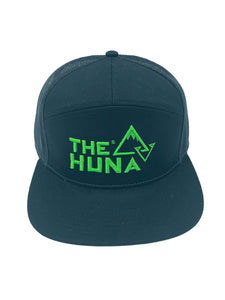 Black w/ Green Logo - A Cotton Twill, Mesh Backed 7 Panel Hat with a Flat Bill, & Classic Snapback