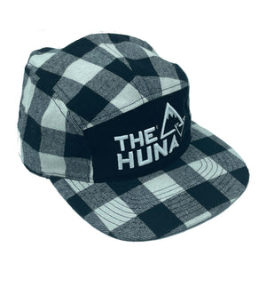 Black and White - Plaid 5 Panel Hat With a Flat Bill, Satin Lining & Leather Strapback