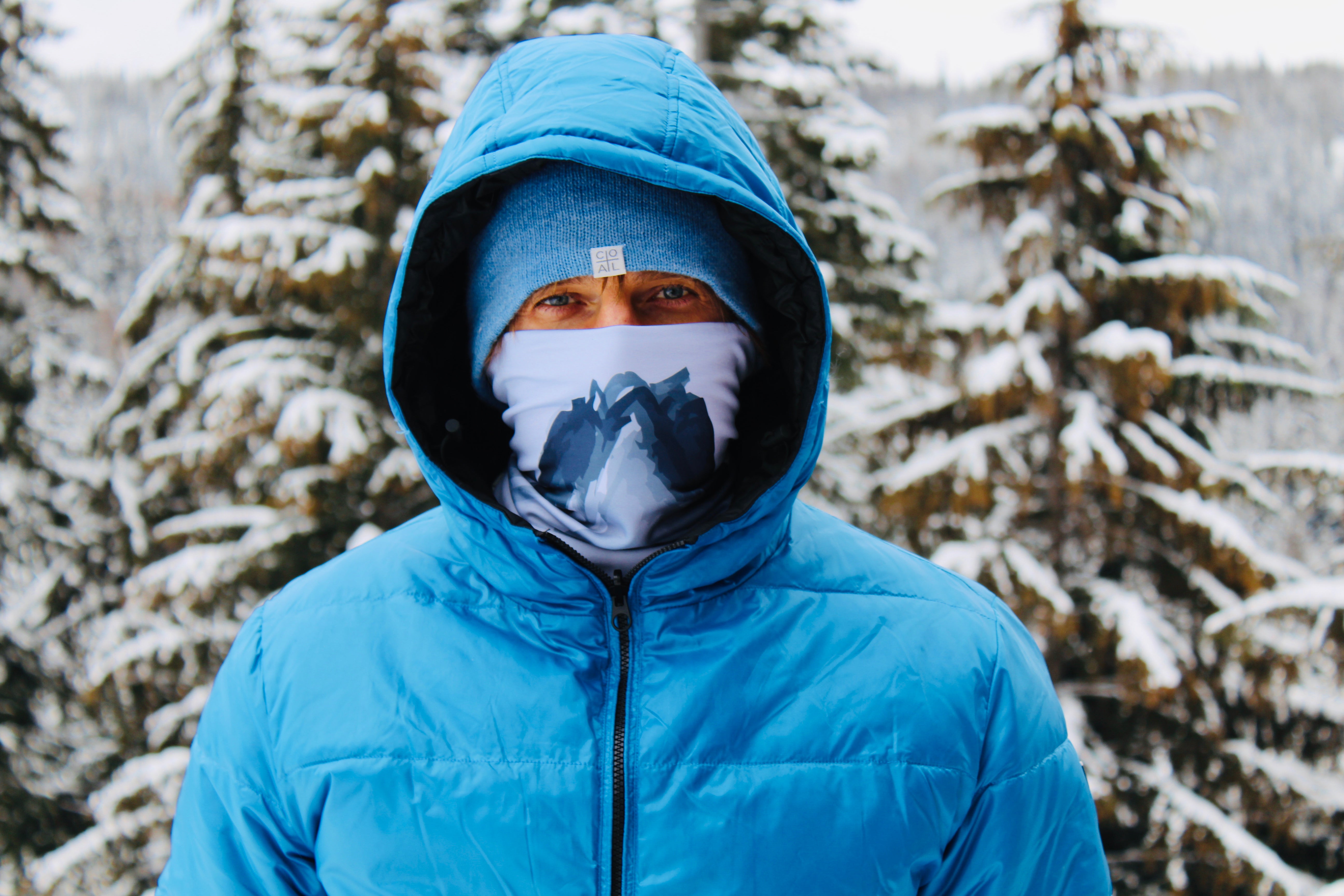 Grey Mountain Scene - Cold Weather Neck Warmer / Balaclava