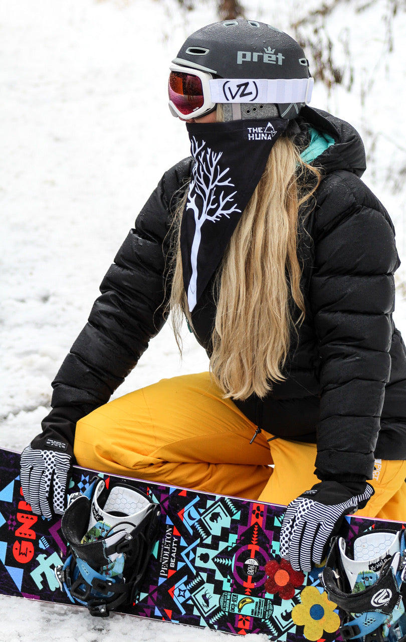 balaclava under helmet snowboard TheHuna_Black with White Tree / Balaclava Bandana Ski mask that attaches to Ski Helmet